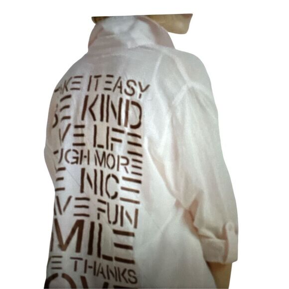 Sundry Women's Gauze Cotton Hi-low Oversized Button-up Graphic Shirt Peach Sz 1 - Picture 7 of 9